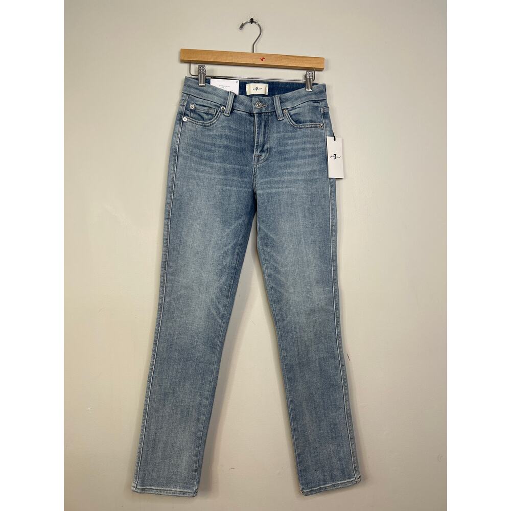 NWT 7 For All Mankind Kimmie Straight Form Fitted Denim Jeans Blue Light Wash - Picture 2 of 11